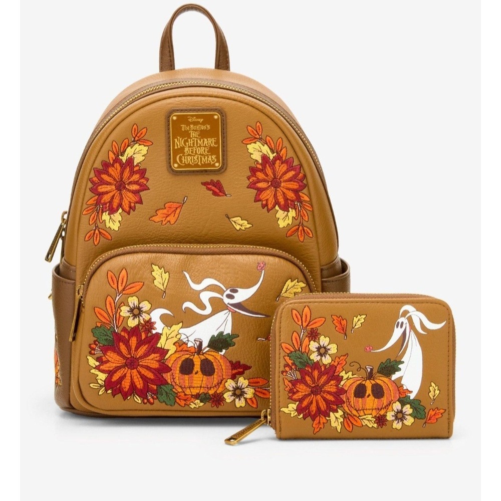 Loungefly Disney Nightmare Before Christmas Zero Glows Fall Pumpkin Backpack SET